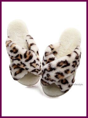 Fuzzy Faux Fur Criss Cross Band Memory Foam House Slippers Open Toe